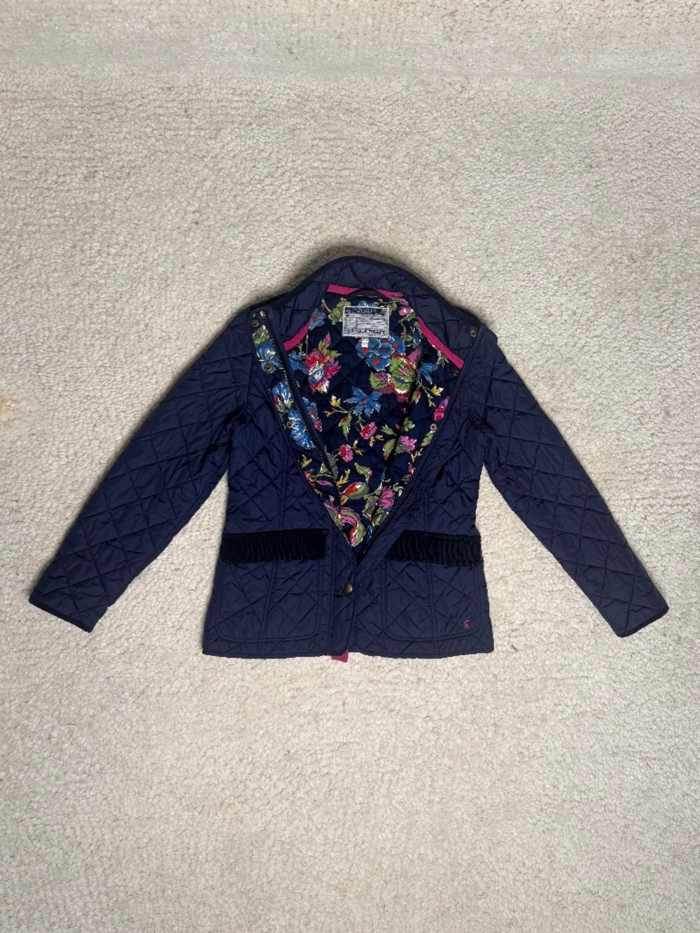 Joules Moredale Womens Quilted Jacket US 8 UK 12 Navy Floral Lined Equestrian